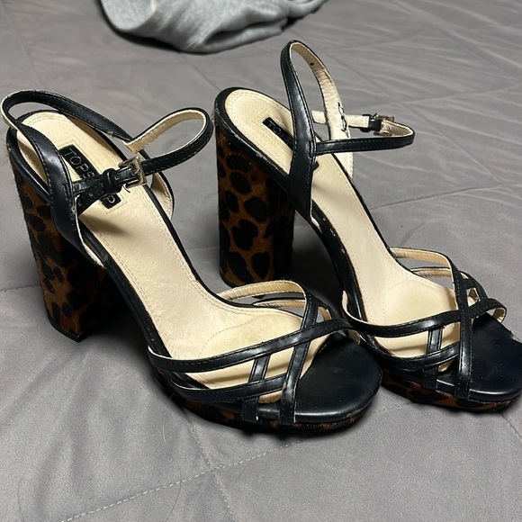 Topshop Leopard Print Calf Hair Block Sling Back Heels Size 8 - Picture 2 of 12
